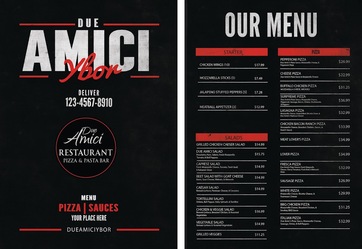Due Amici Pizza & Pasta Bar Menu - Image 1